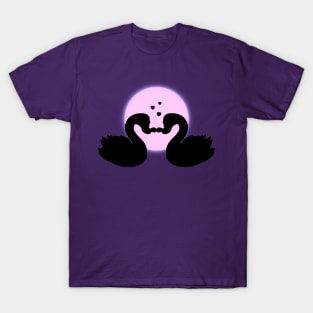 Geese Couple Silhouette Forming A Heart Shape In The Moonlight T-Shirt